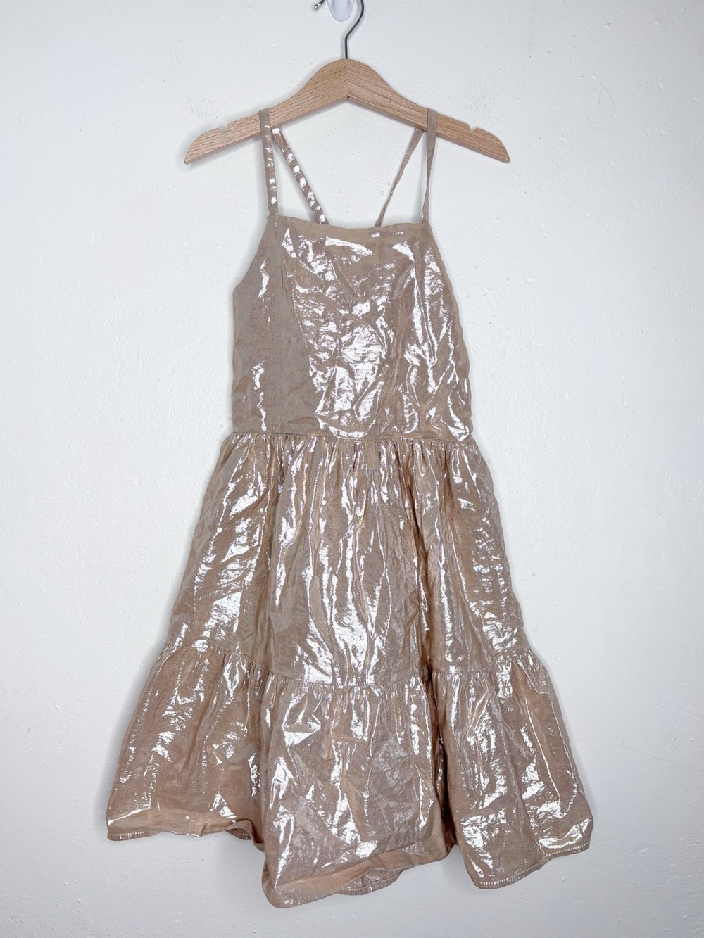 Gap Kids Metallic Tiered Halter Dress Champagne Size 8 EUC